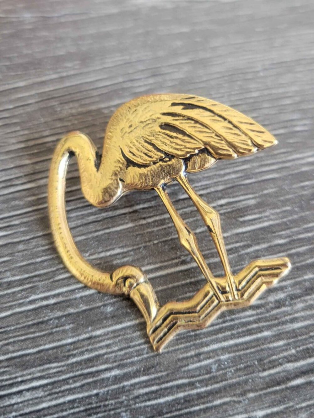 VINTAGE-style brass gold-toned flamingo brooch
